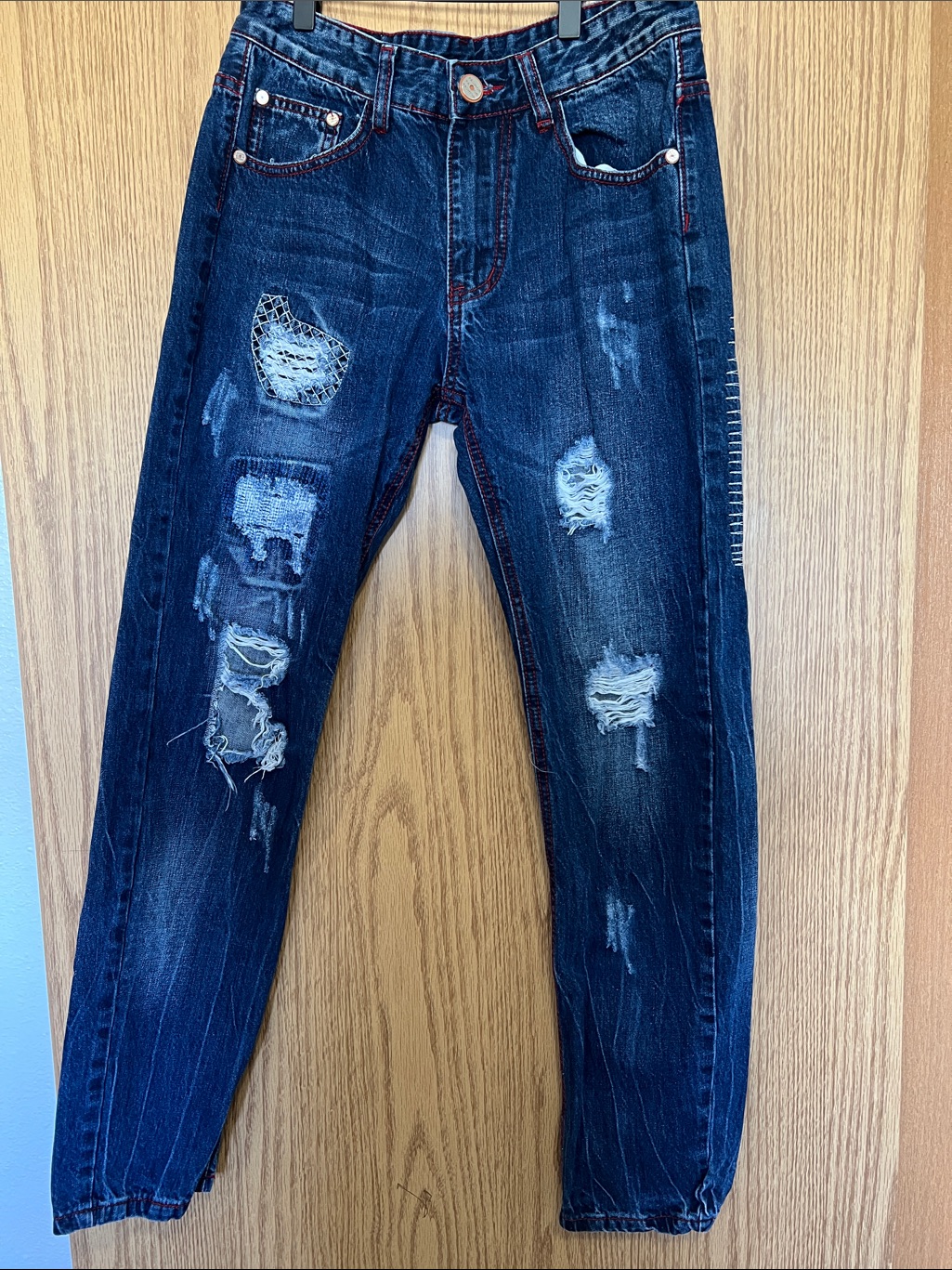 Fashion Brand Company Dark Blue Distressed Relaxed Jeans